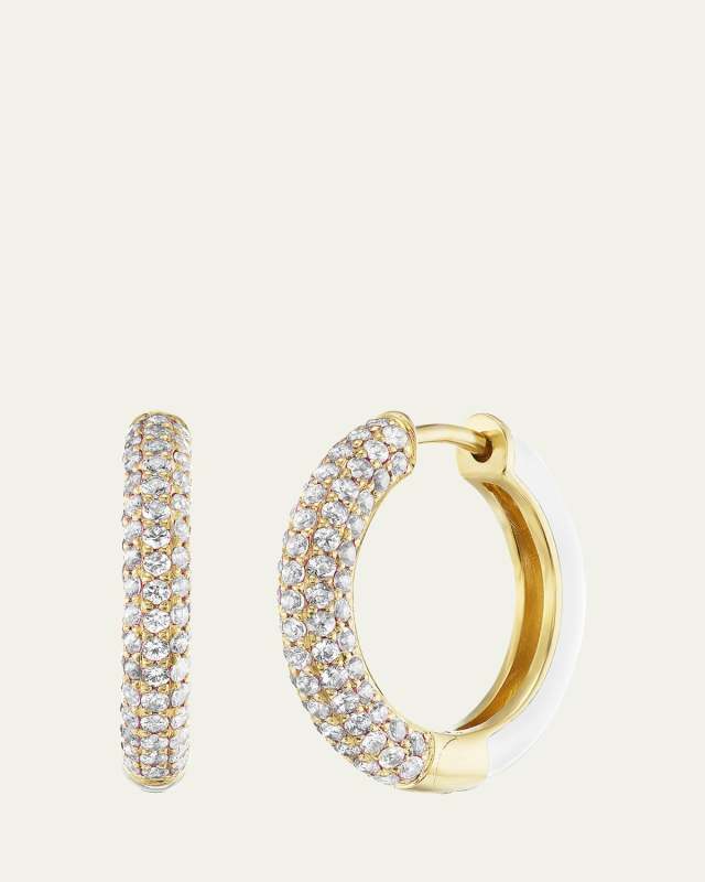 18K Yellow Gold Duo Hoop Earrings with Diamonds and Enamel